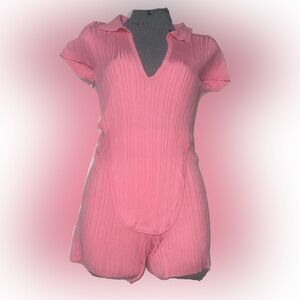 Pink Ribbed Women's Bodycon Set